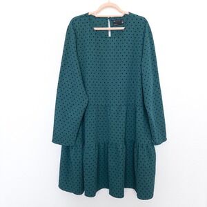 ASOS Curve Womens Dress Size 20‎ Green Polka Dot Long Sleeve Tiered Retro Artsy